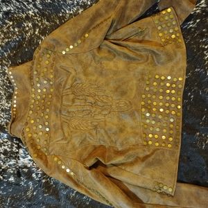 Faux leather studded bull skull jacket